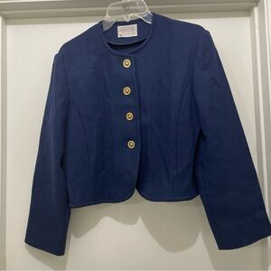 Vintage Pendleton navy blue cropped wool blazer.